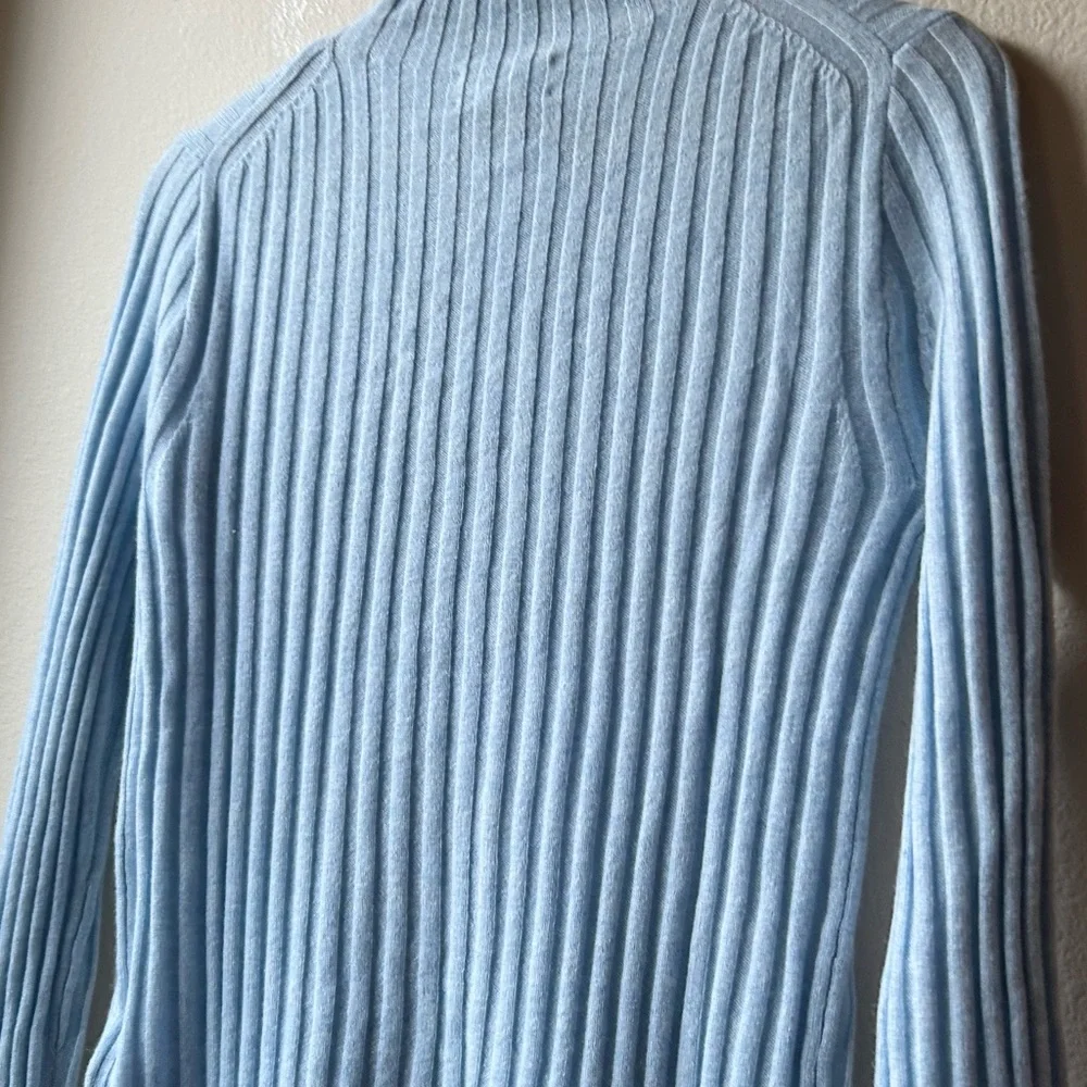 NWT J. Crew Wide Rib Cashmere Turtleneck Sweater Heather River Blue Sz S